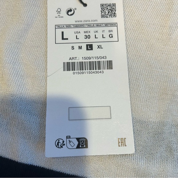 NWT Zara black/ivory striped lightweight sweater, size Large Nautical - Picture 2 of 10